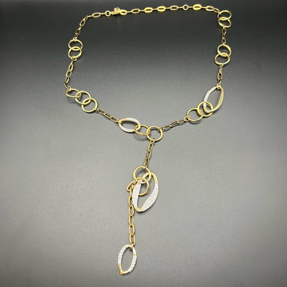 Swarovski Signed Gold Tone and Rhinestone Necklace with Drop